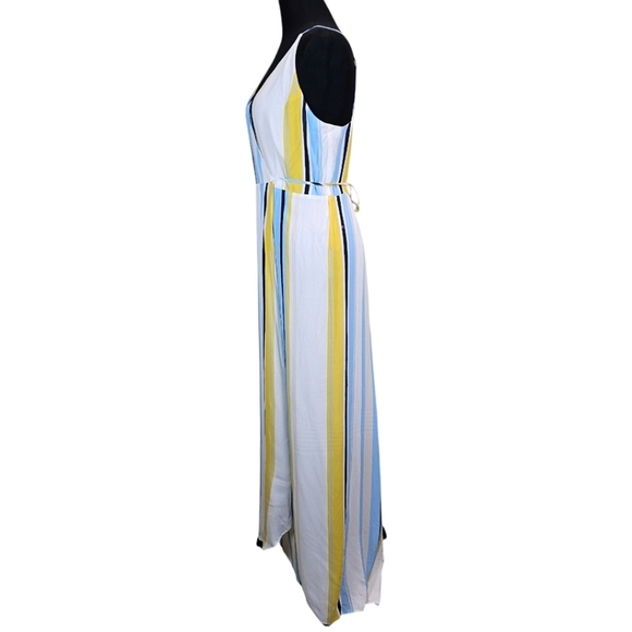 Yumi Kim Striped V-Neck Wrap Full Length Maxi Dress Medium White Spaghetti Strap - Picture 4 of 14